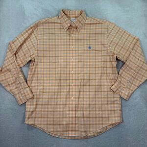 Brooks Brothers Mens Large Non-Iron Supima Cotton Plaid Shirt Regular Fit Orange